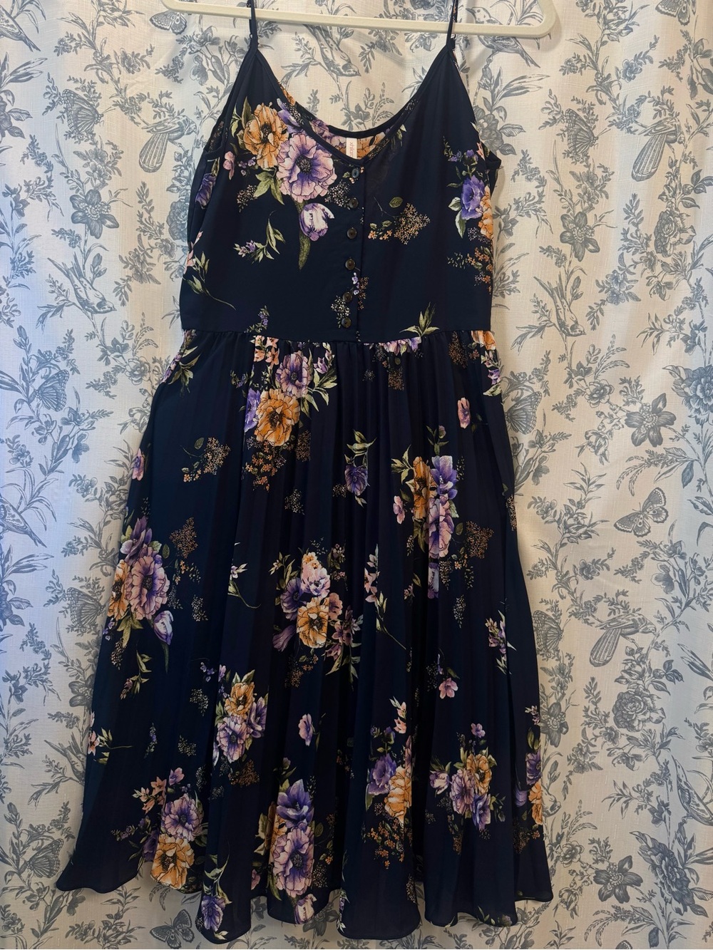 Xhilaration Navy Floral Spaghetti-Strap Midi Dress